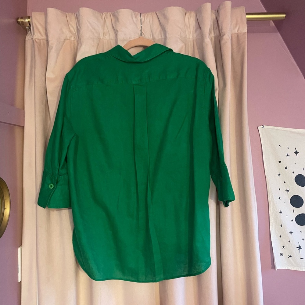 Zara Wide Sleeve Linen Shirt in Kelly Green - Picture 4 of 5